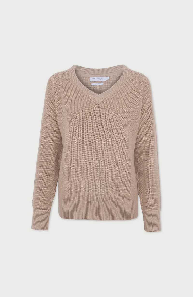 Womens Cotton Ribbed V Neck Jumper