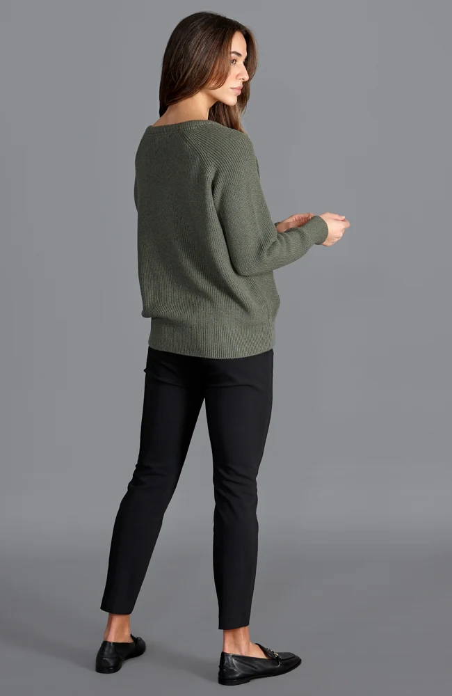 Womens Cotton Ribbed V Neck Jumper