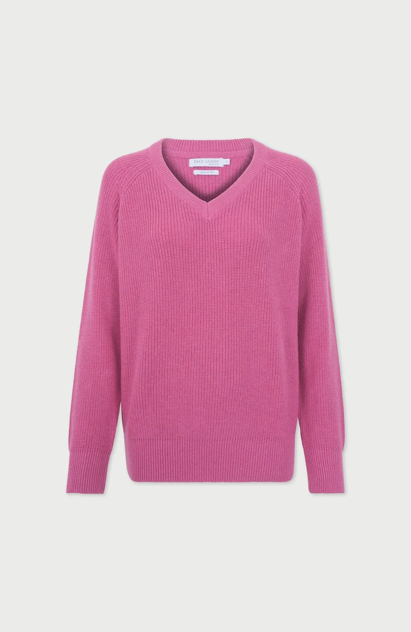 Womens Cotton Ribbed V Neck Jumper