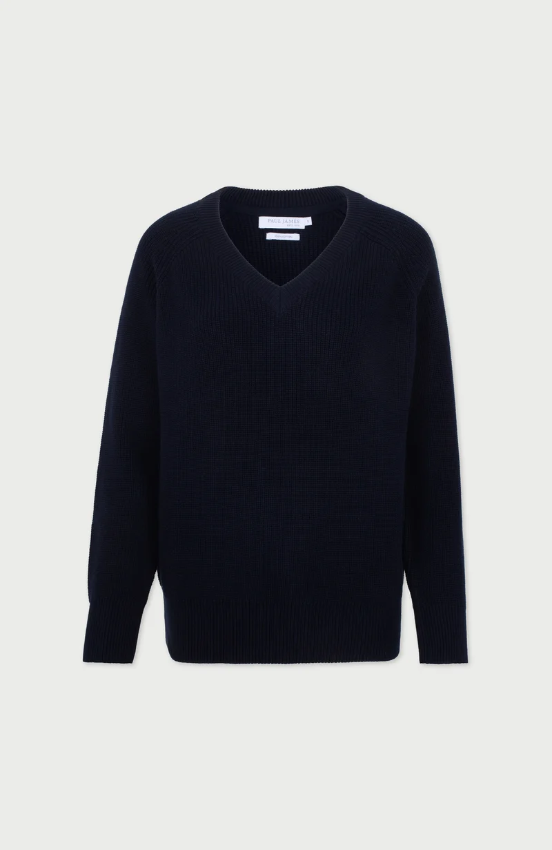 Womens Cotton Ribbed V Neck Jumper