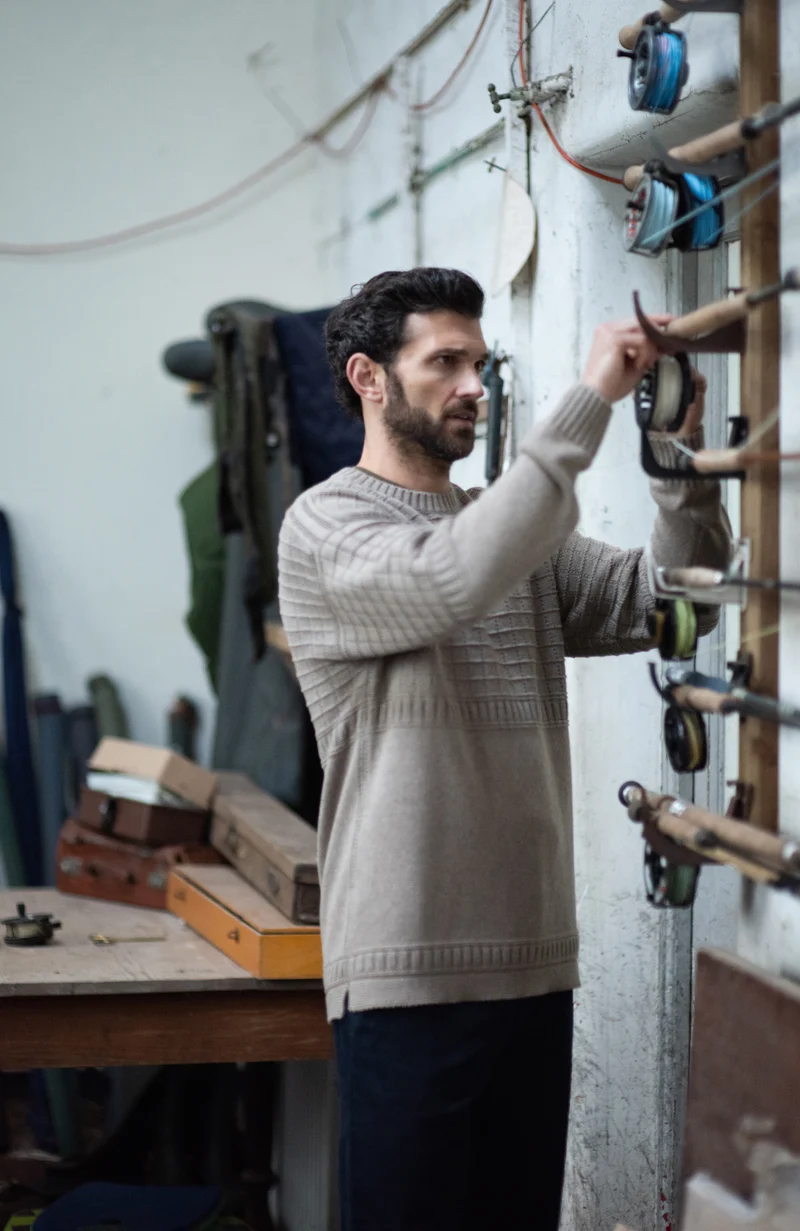 Mens Midweight Cotton Grid Knit Gansey Jumper