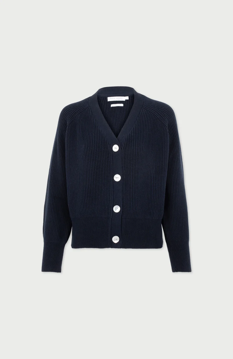 Womens Cotton Oversized V Neck Ribbed Cardigan