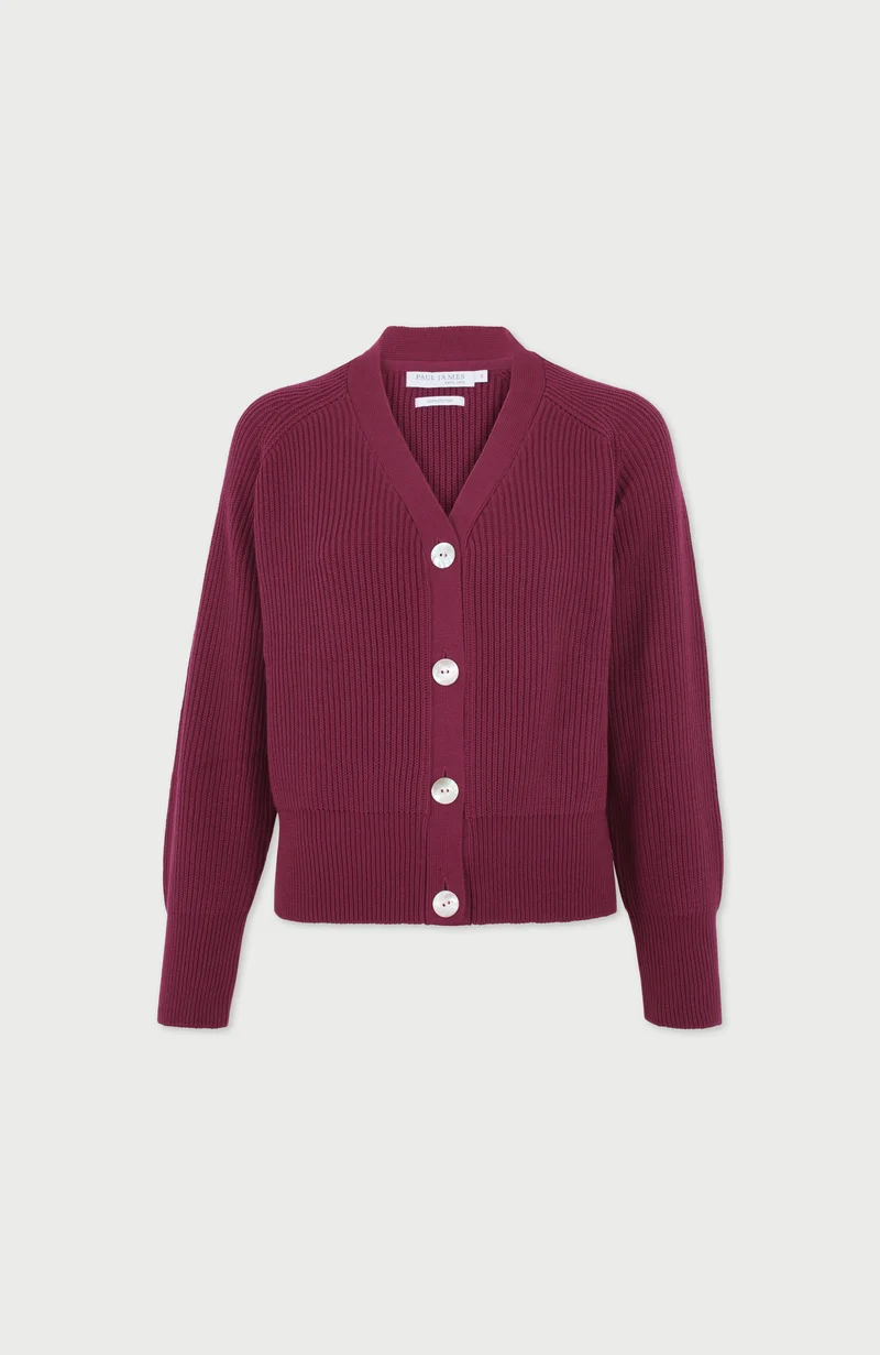 Womens Cotton Oversized V Neck Ribbed Cardigan