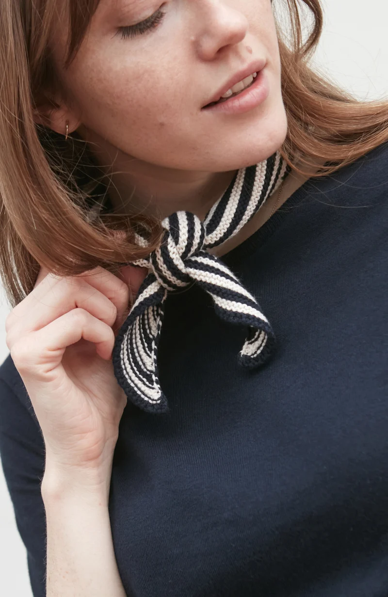 Cotton Garter Knit Striped Mini Neckerchief