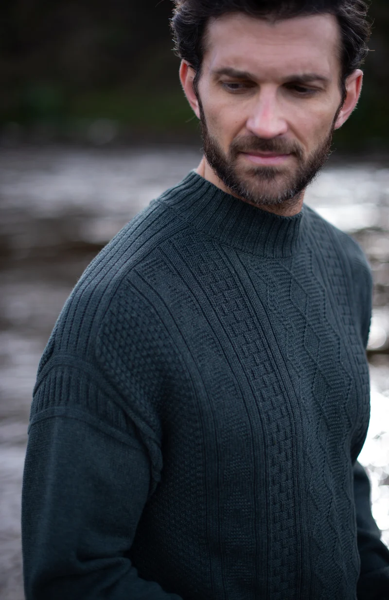 Mens Midweight Cotton Mock Neck Gansey Jumper