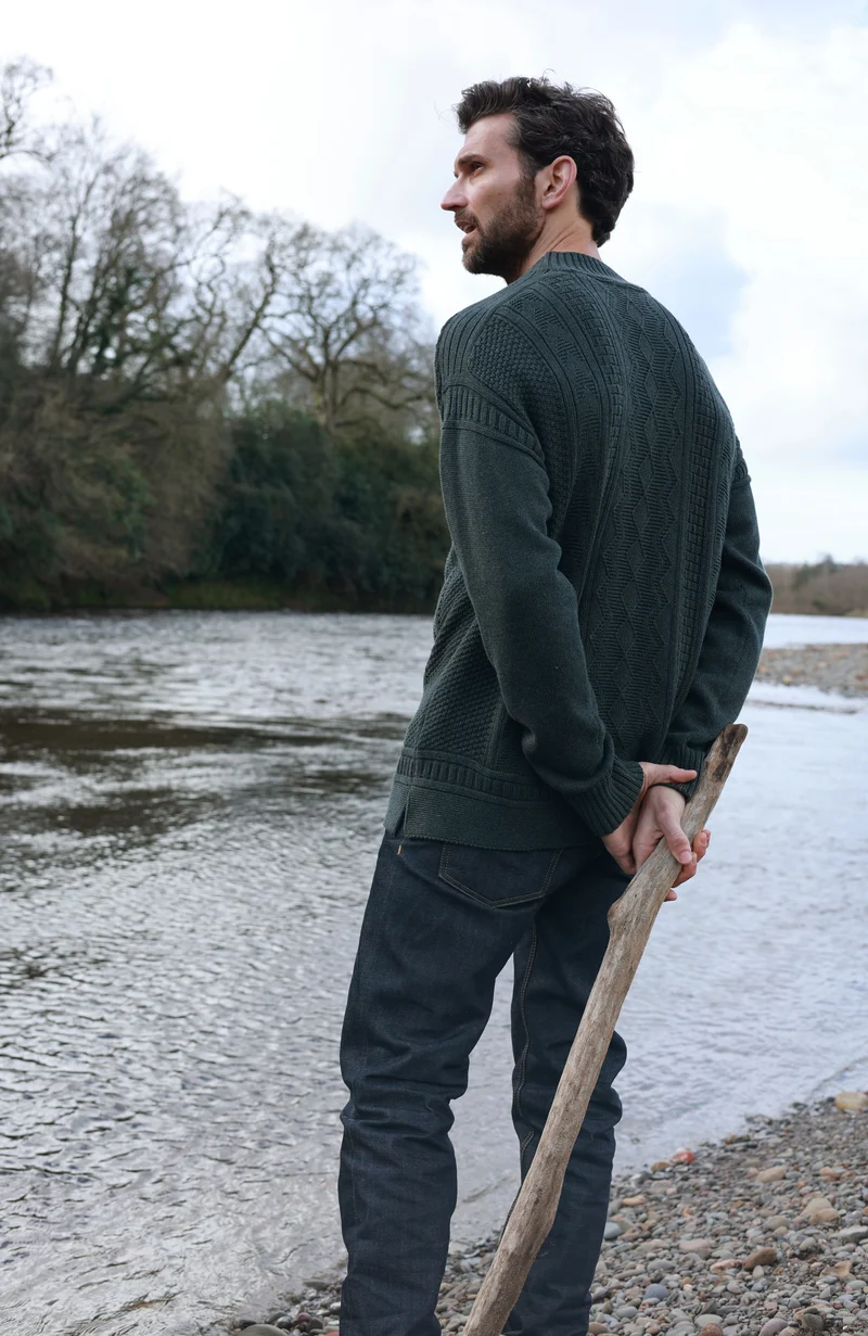 Mens Midweight Cotton Mock Neck Gansey Jumper