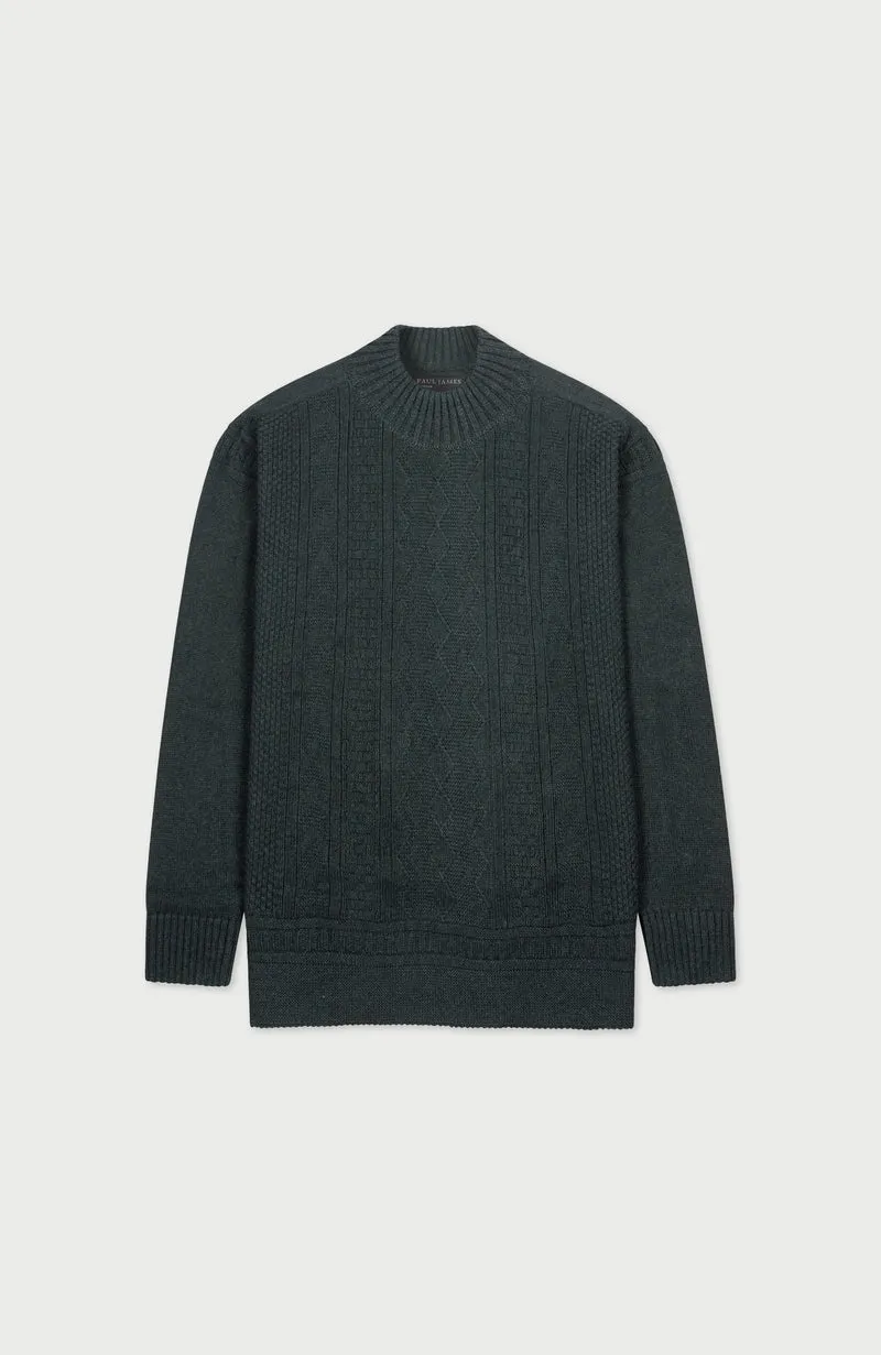 Mens Midweight Cotton Mock Neck Gansey Jumper