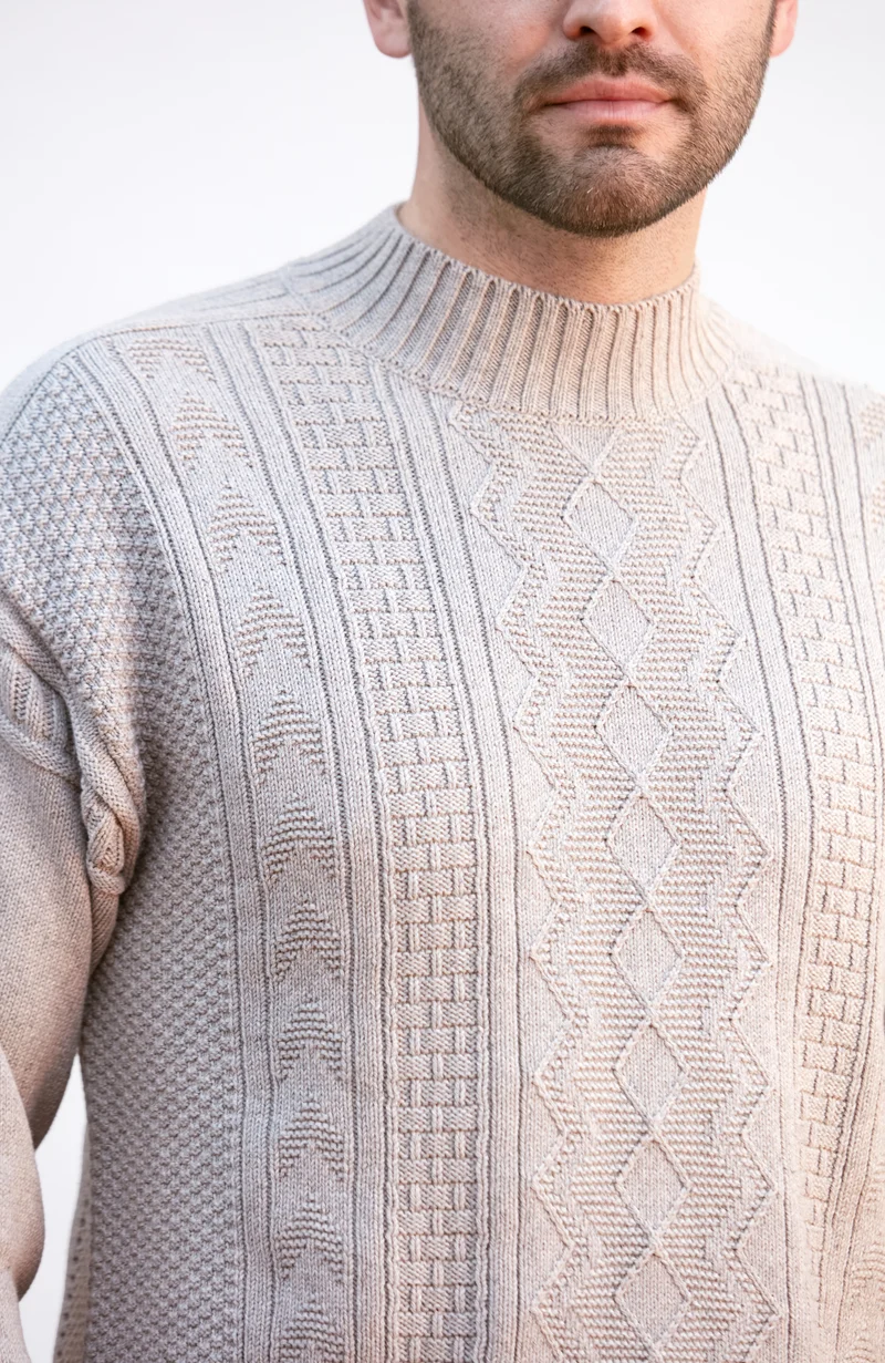 Mens Midweight Cotton Mock Neck Gansey Jumper