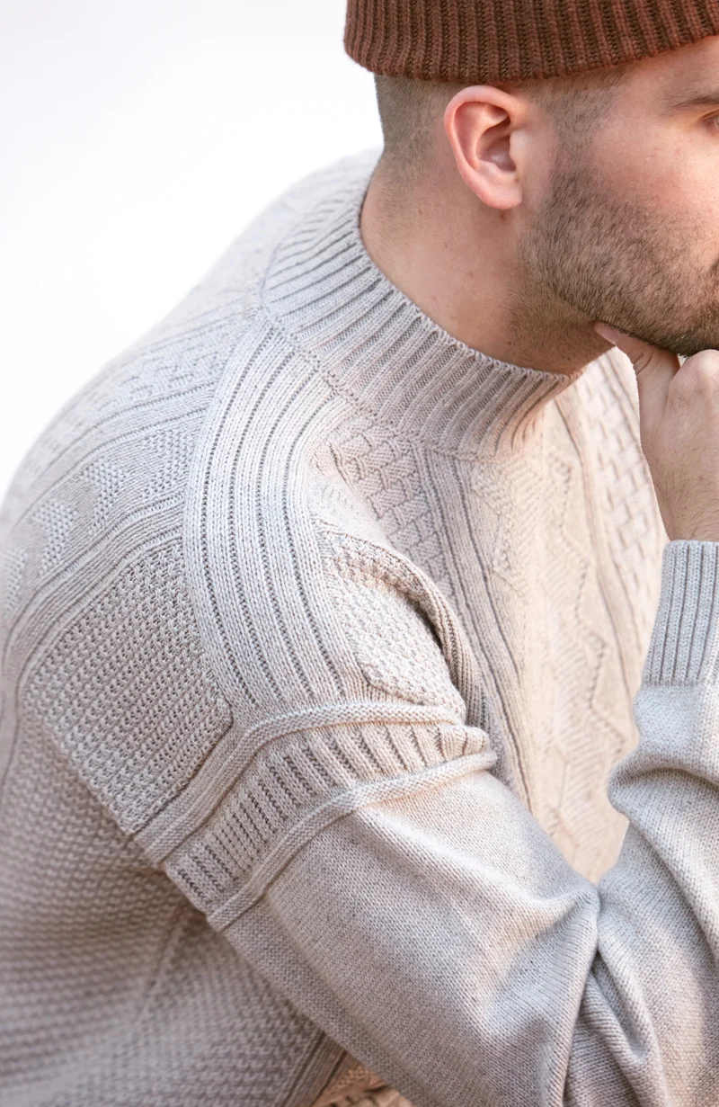 Mens Midweight Cotton Mock Neck Gansey Jumper