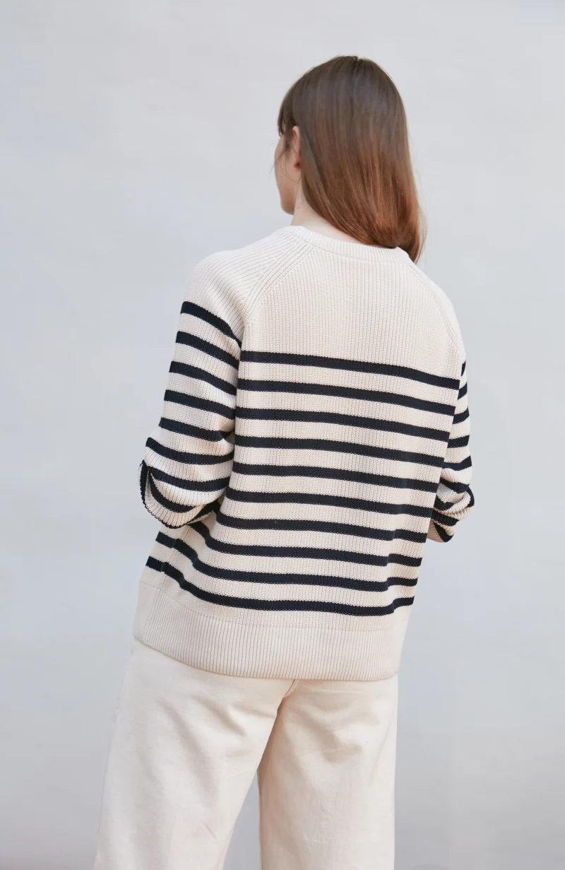 Womens Cotton Ribbed Breton Jumper