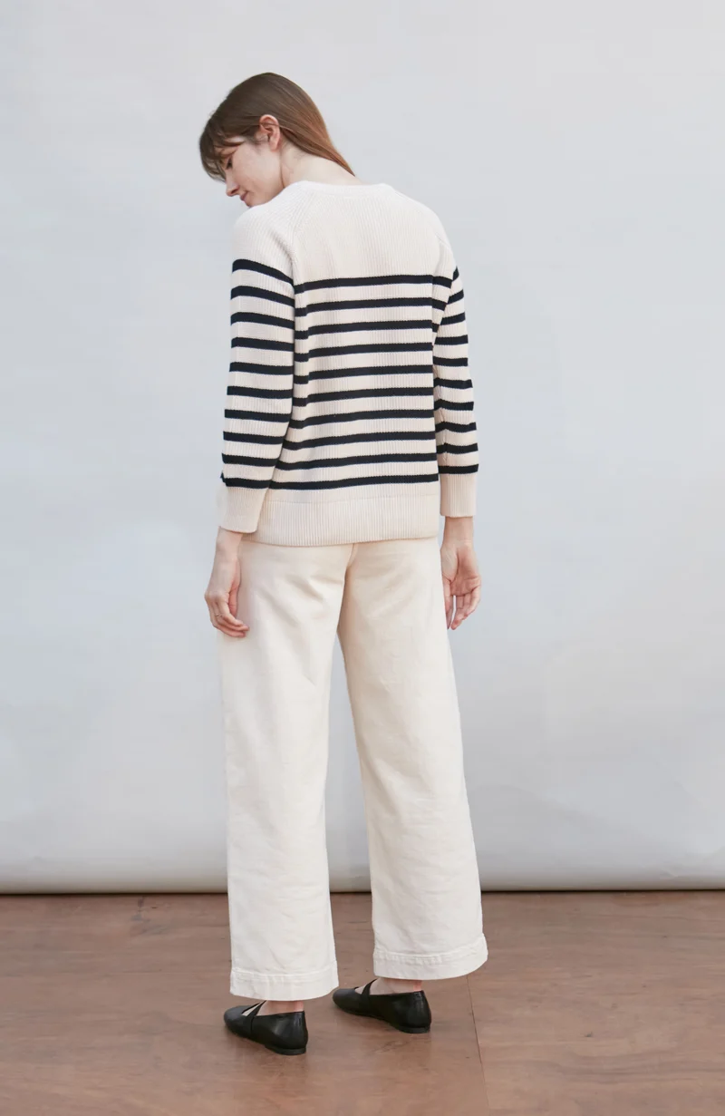 Womens Cotton Ribbed Breton Jumper
