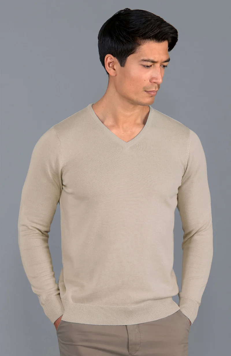 Mens Lightweight Cotton V-Neck Jumper
