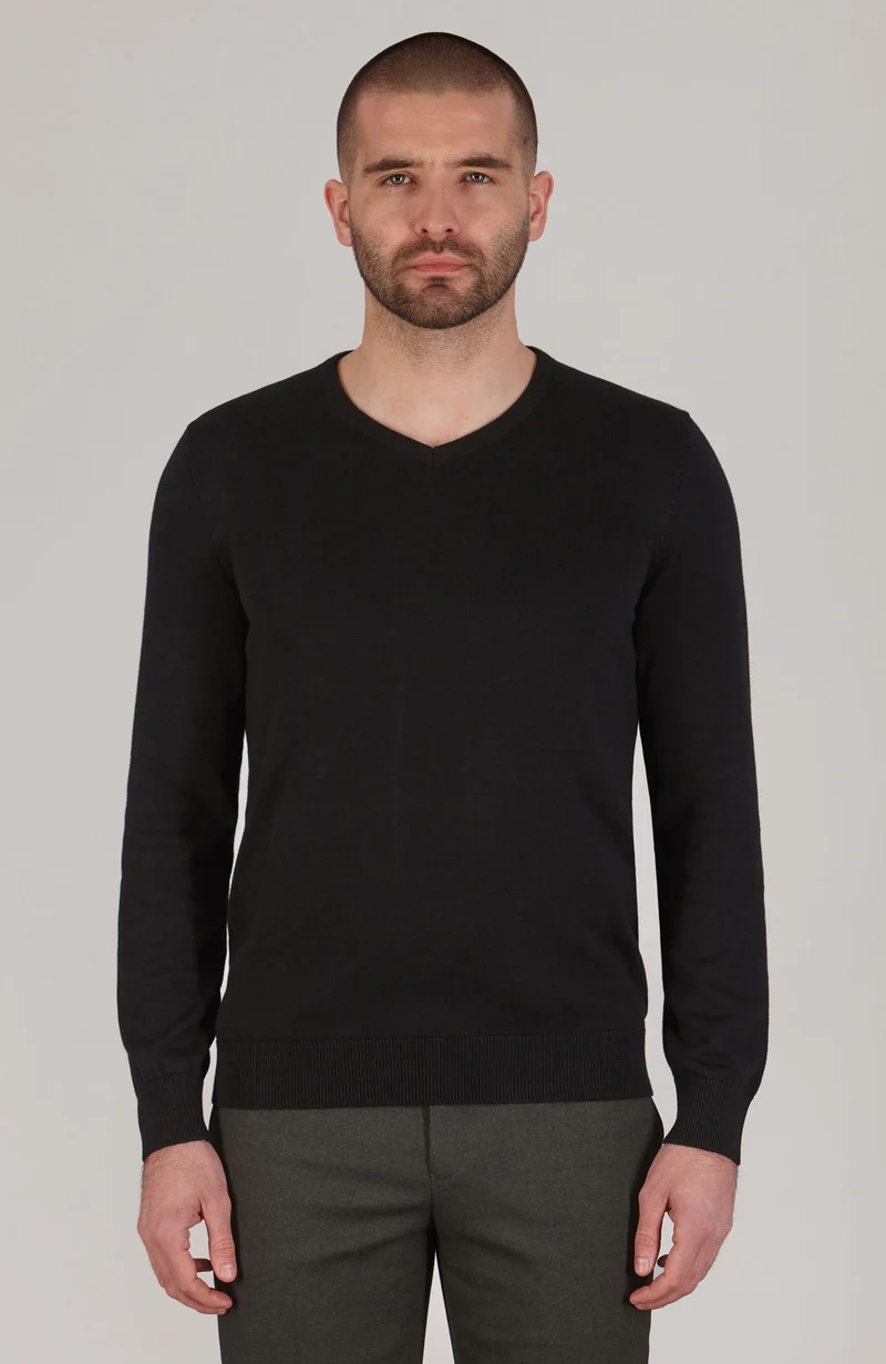Mens Lightweight Cotton V-Neck Jumper