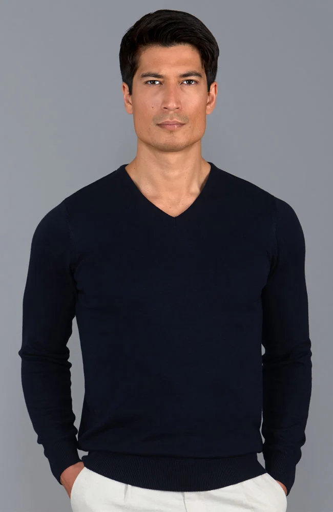 Mens Lightweight Cotton V-Neck Jumper