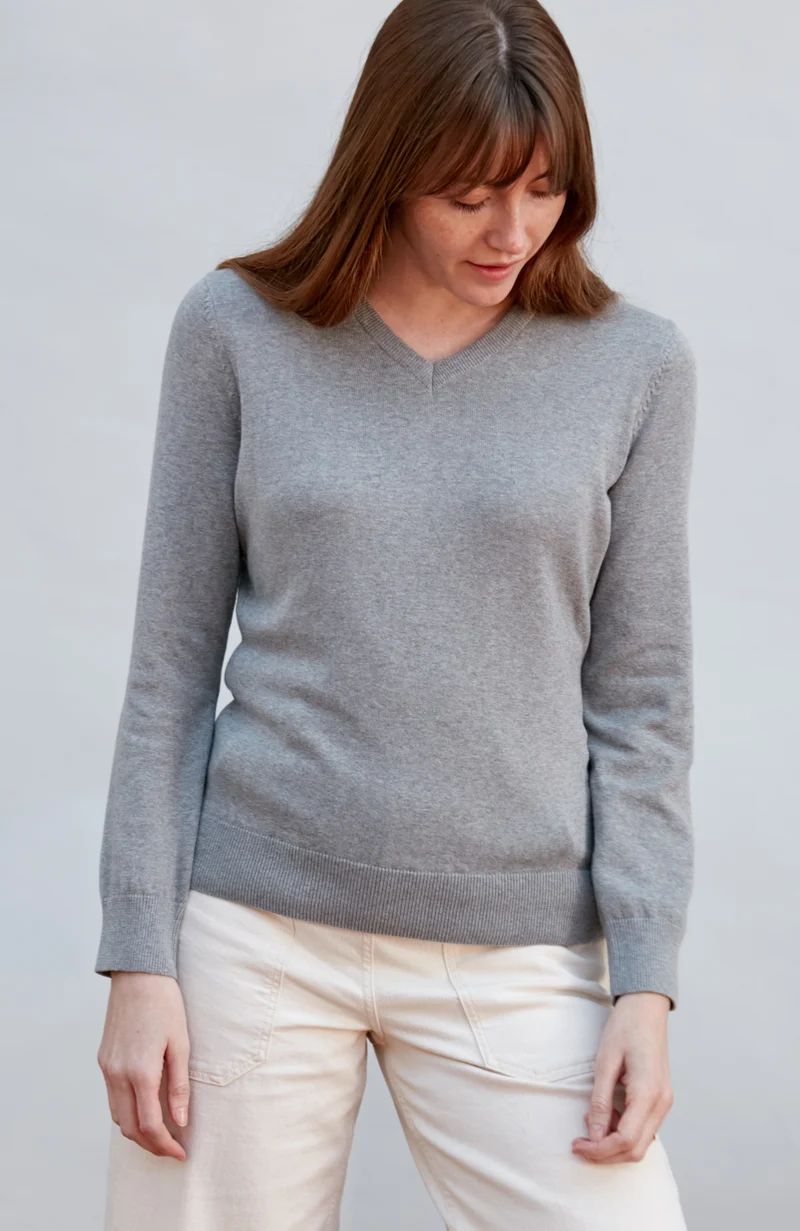 Womens Pure Cotton V-Neck Jumper