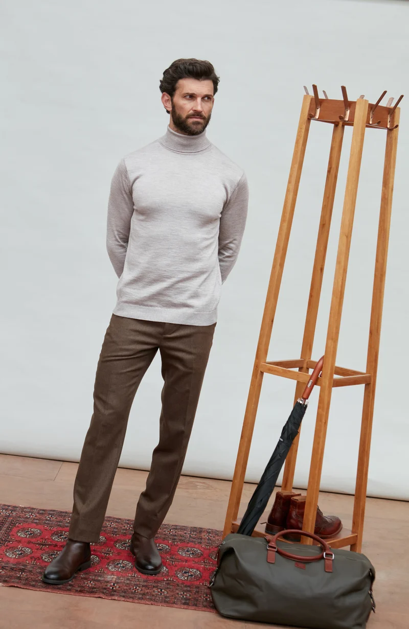 Mens Extra Fine Merino Wool Roll Neck Jumper