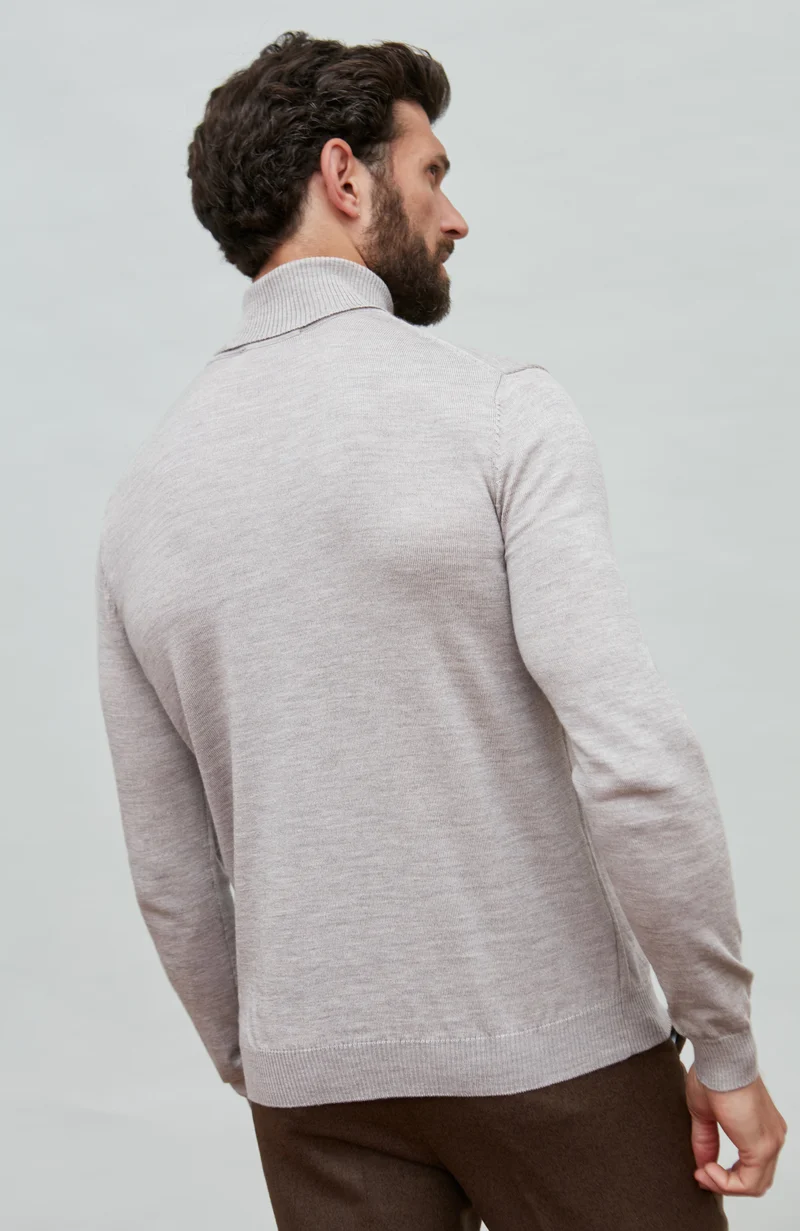 Mens Extra Fine Merino Wool Roll Neck Jumper