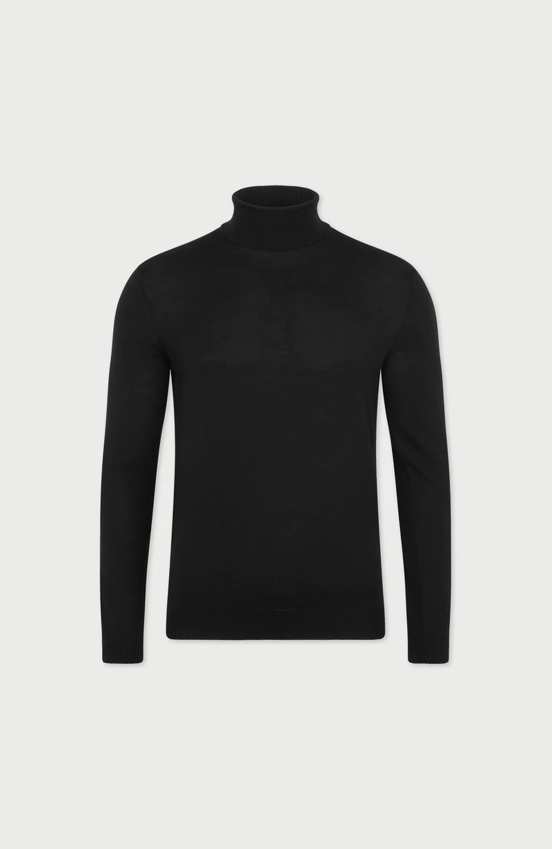 Mens Extra Fine Merino Wool Roll Neck Jumper