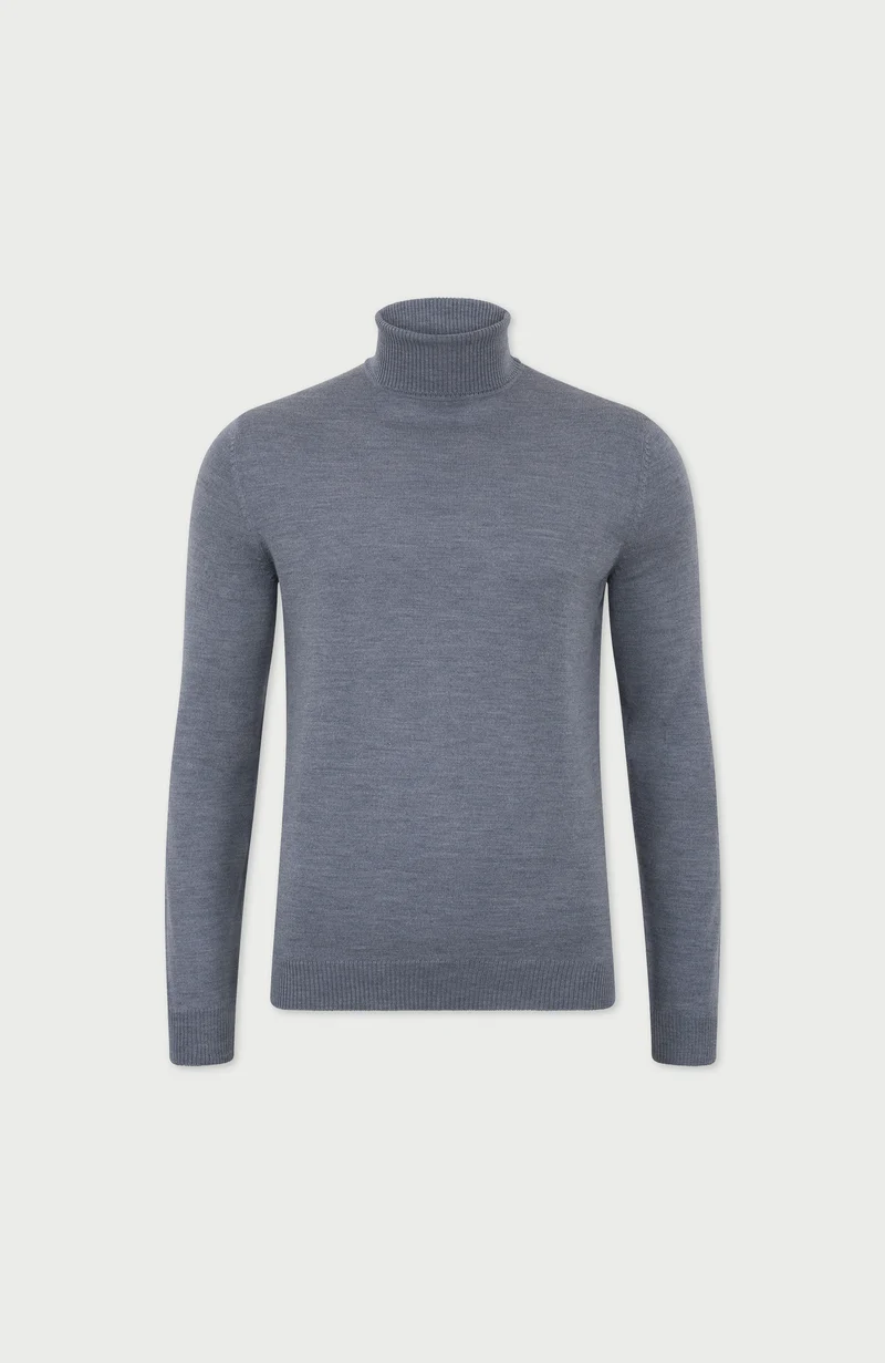 Mens Extra Fine Merino Wool Roll Neck Jumper