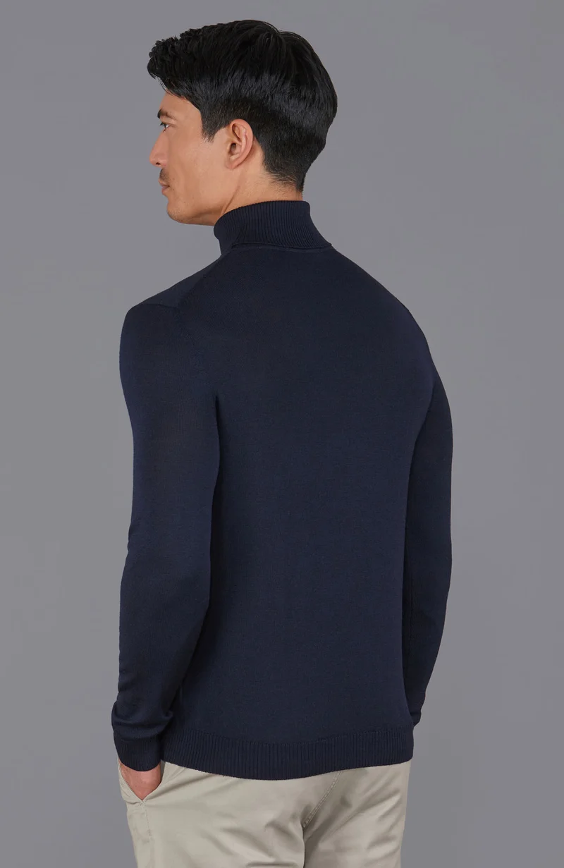 Mens Extra Fine Merino Wool Roll Neck Jumper