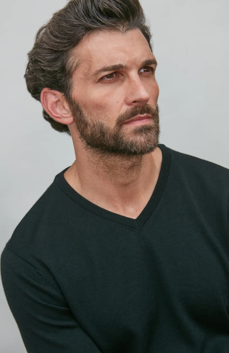 Mens Extra Fine Merino Wool V-Neck Jumper