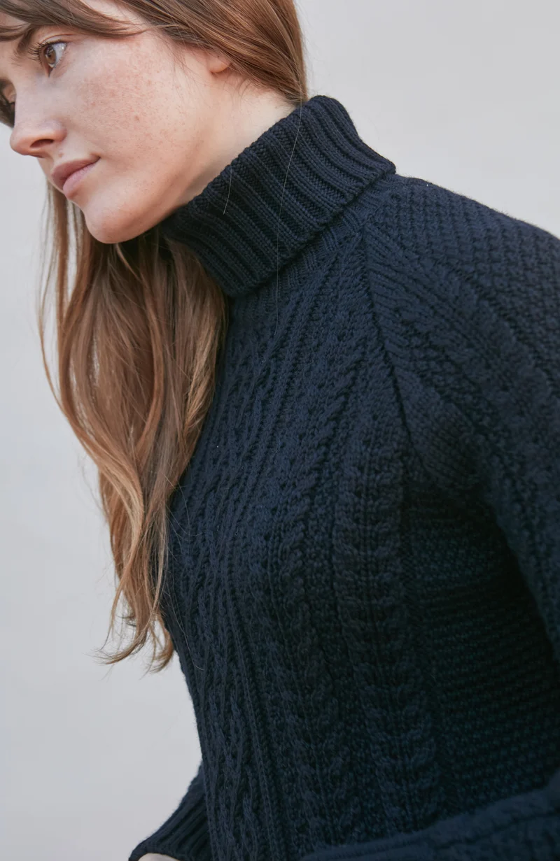 Womens Chunky Merino Roll Neck Cable Jumper