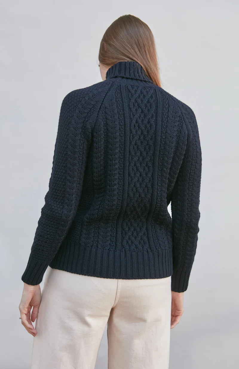 Womens Chunky Merino Roll Neck Cable Jumper