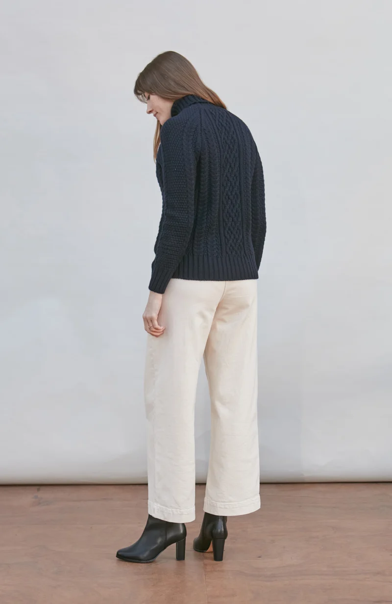 Womens Chunky Merino Roll Neck Cable Jumper