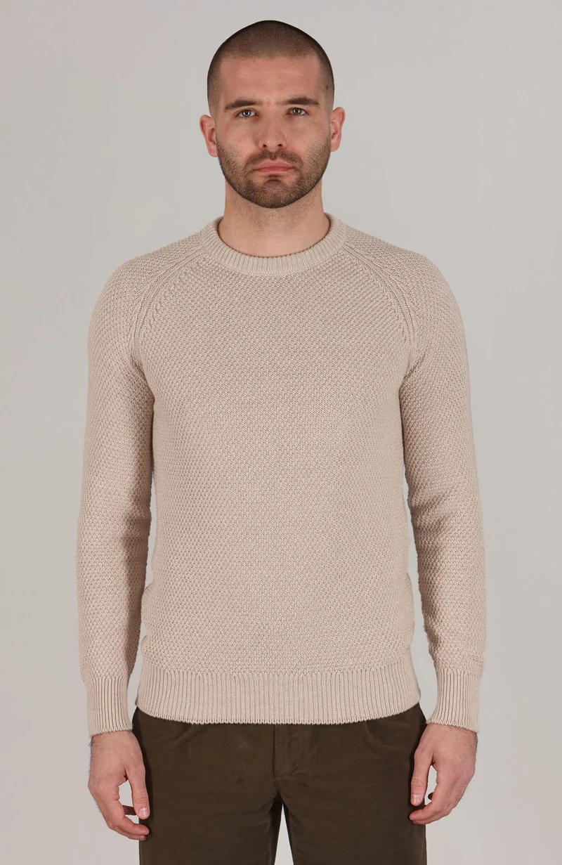 Mens Organic Cotton Moss Stitch Raglan Jumper