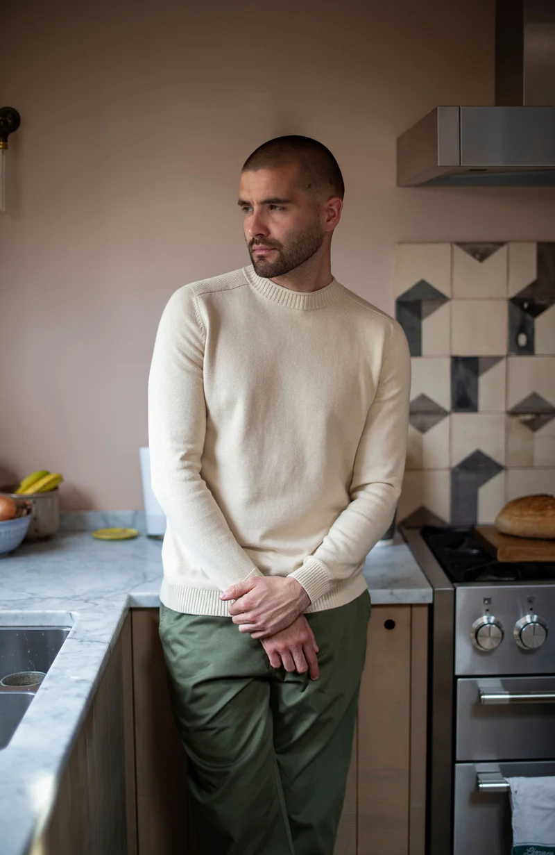 Mens Lightweight Organic Cotton Linen Saddle Shoulder Jumper