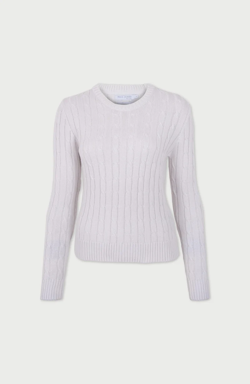 Womens Cotton Cable Crew Neck Jumper