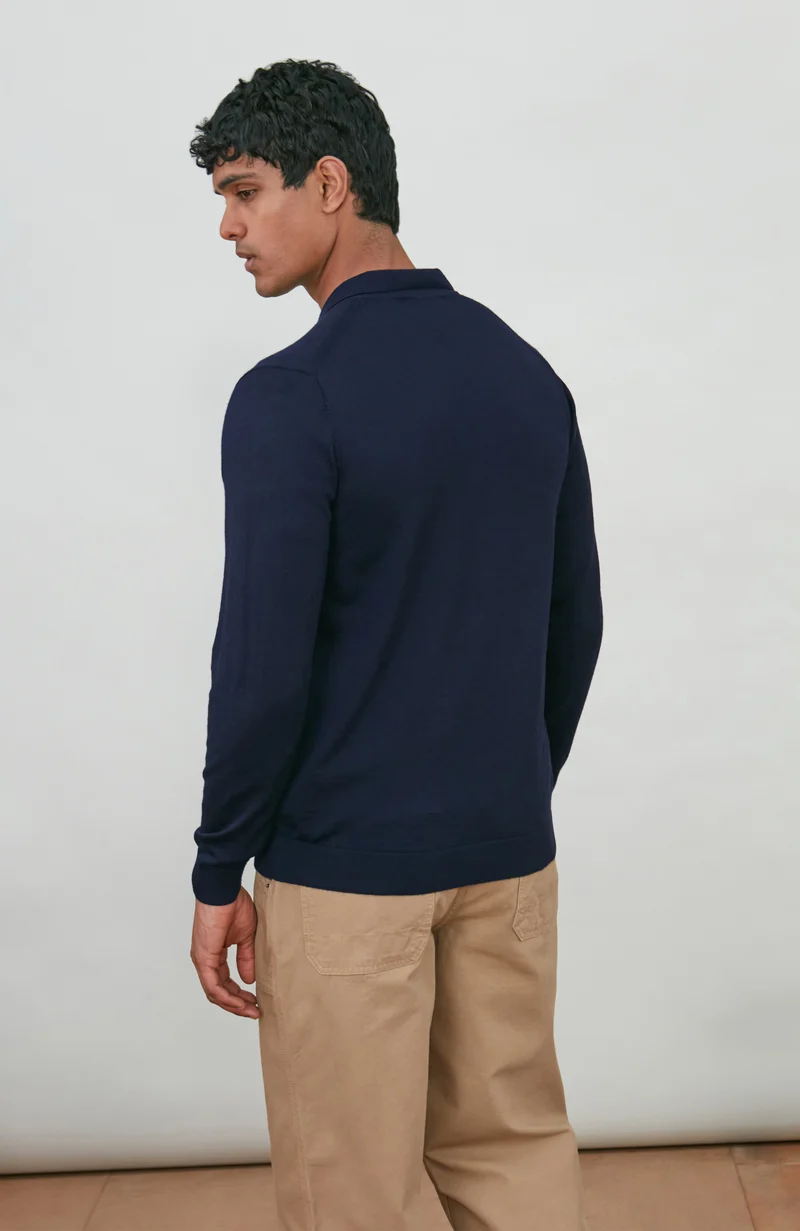 Mens Extra Fine Merino Wool Polo Cardigan
