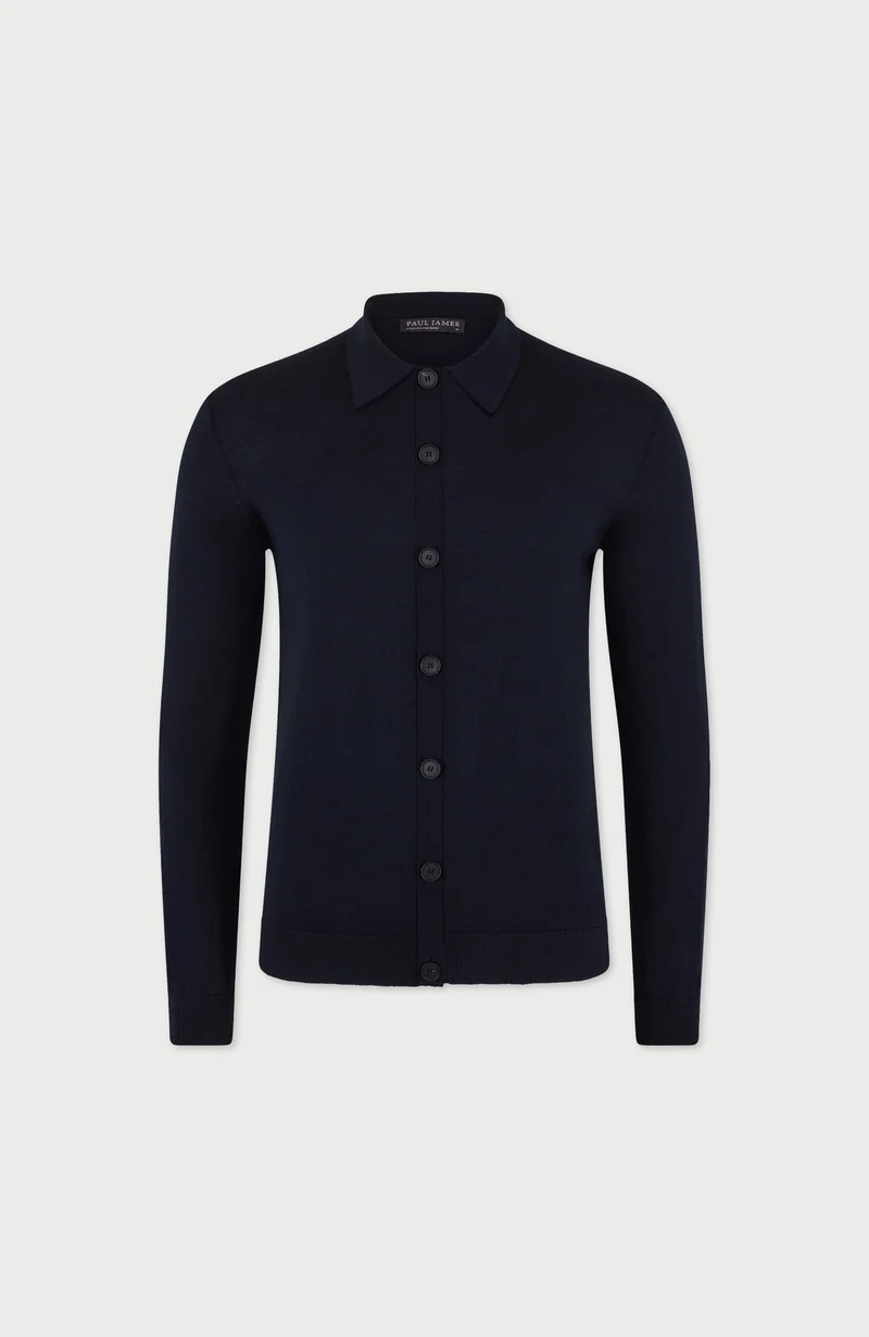 Mens Extra Fine Merino Wool Polo Cardigan