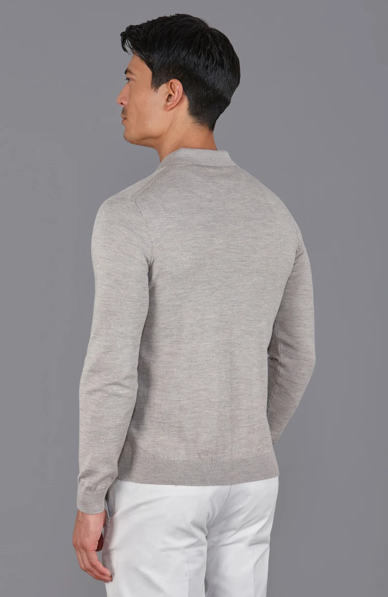 Mens Extra Fine Merino Wool Polo Cardigan