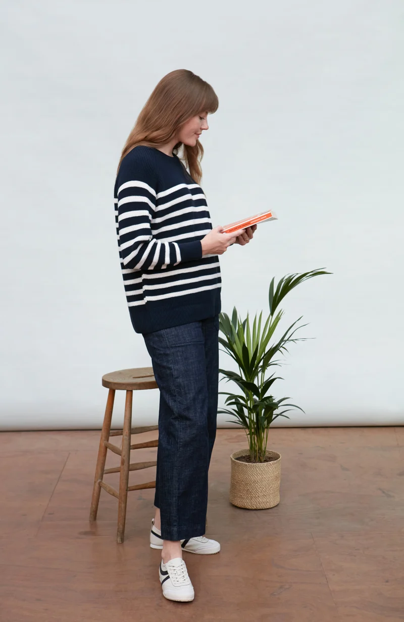 Womens Cotton Ribbed Breton Jumper