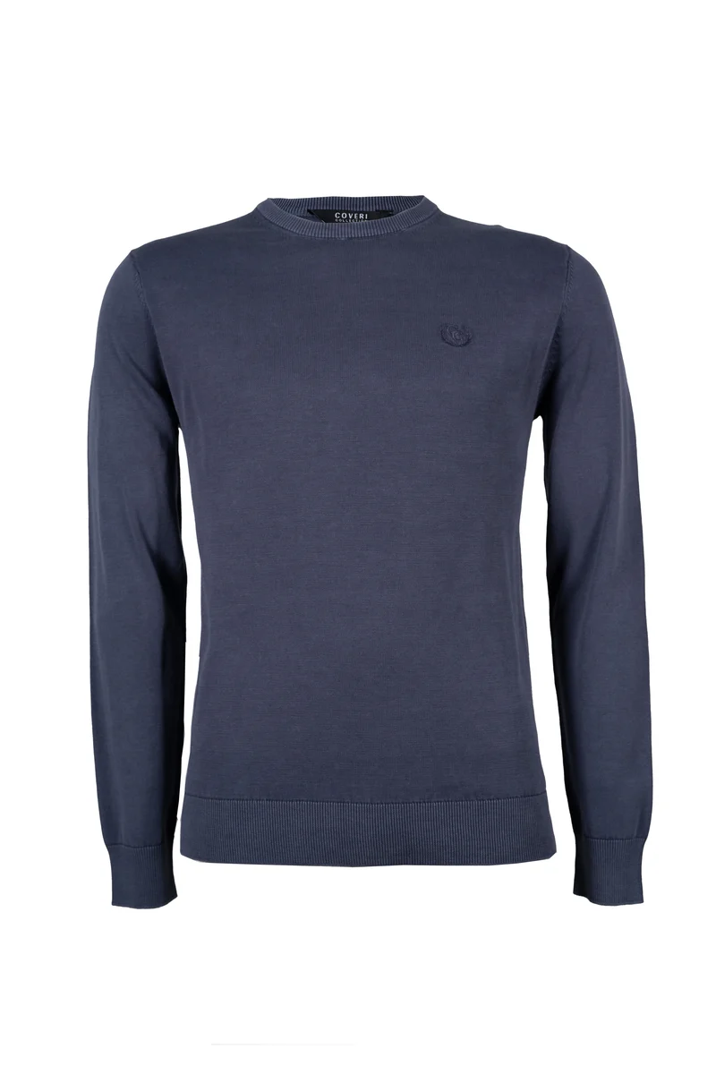 Pullover girocollo uomo in puro cotone con logo ricamato
