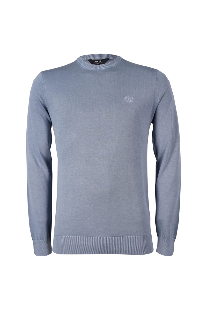 Pullover girocollo uomo in puro cotone con logo ricamato