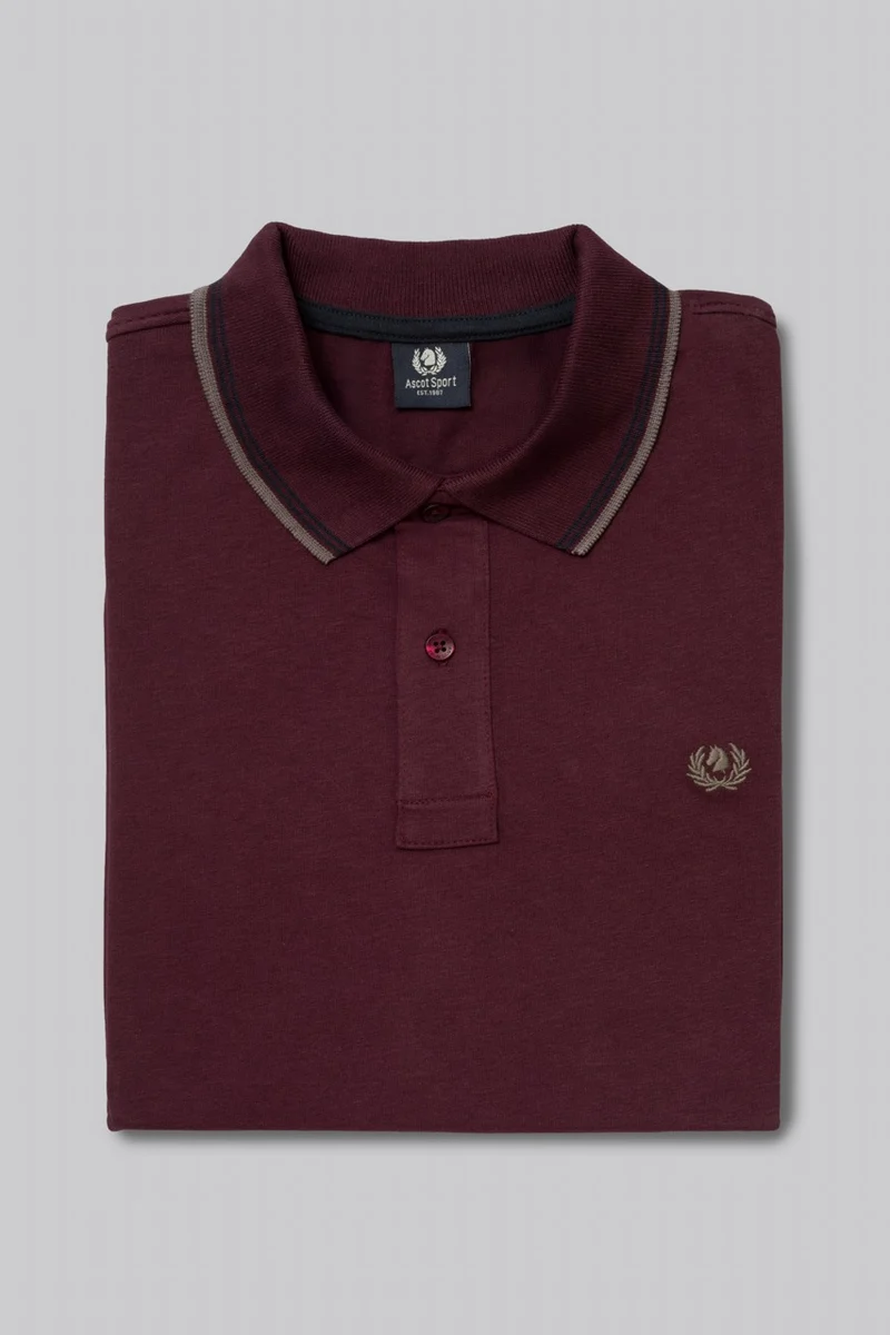 Polo manica lunga in cotone suede righe a contrasto e sottocollo logato