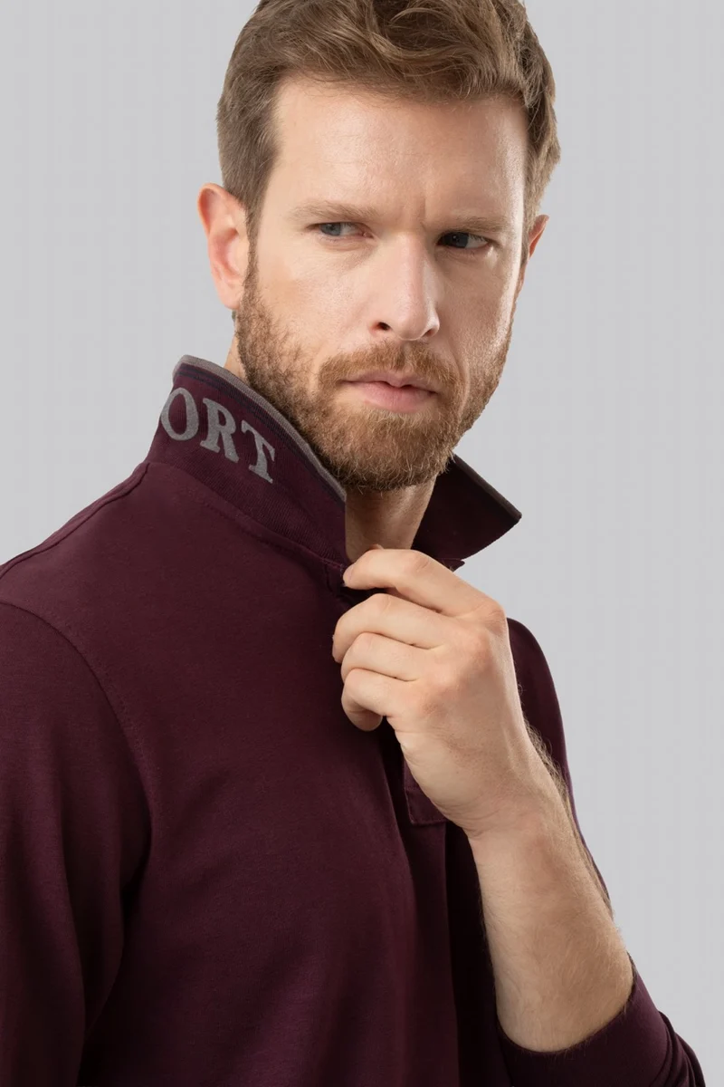 Polo manica lunga in cotone suede righe a contrasto e sottocollo logato