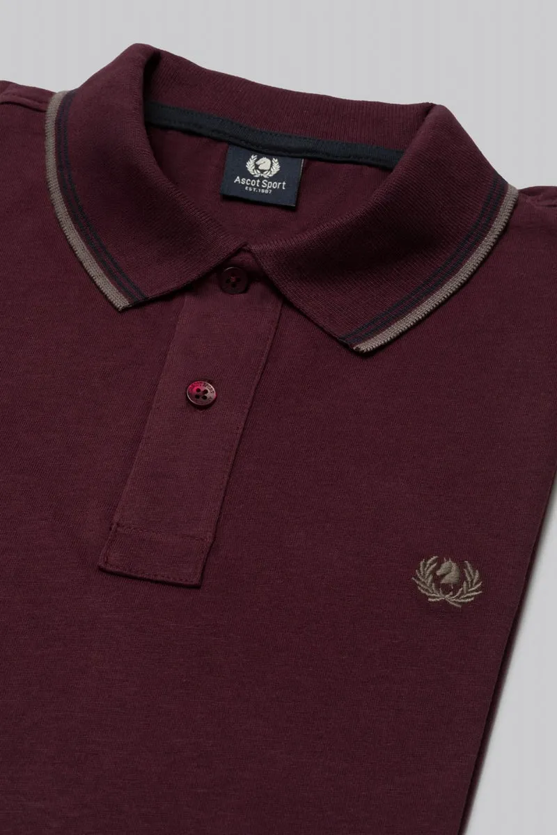Polo manica lunga in cotone suede righe a contrasto e sottocollo logato