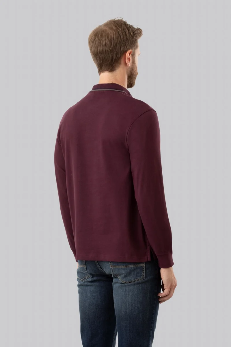 Polo manica lunga in cotone suede righe a contrasto e sottocollo logato