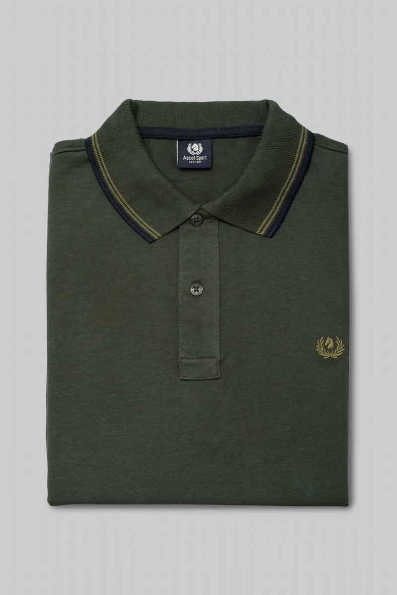 Polo manica lunga in cotone suede righe a contrasto e sottocollo logato