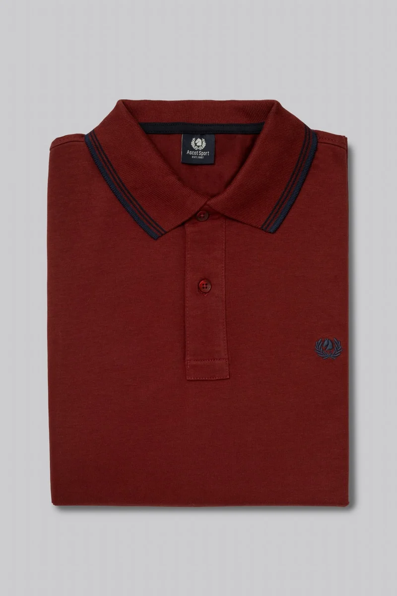 Polo manica lunga in cotone suede righe a contrasto e sottocollo logato