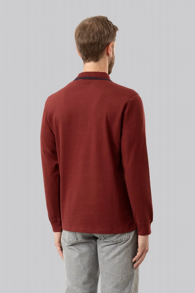 Polo manica lunga in cotone suede righe a contrasto e sottocollo logato