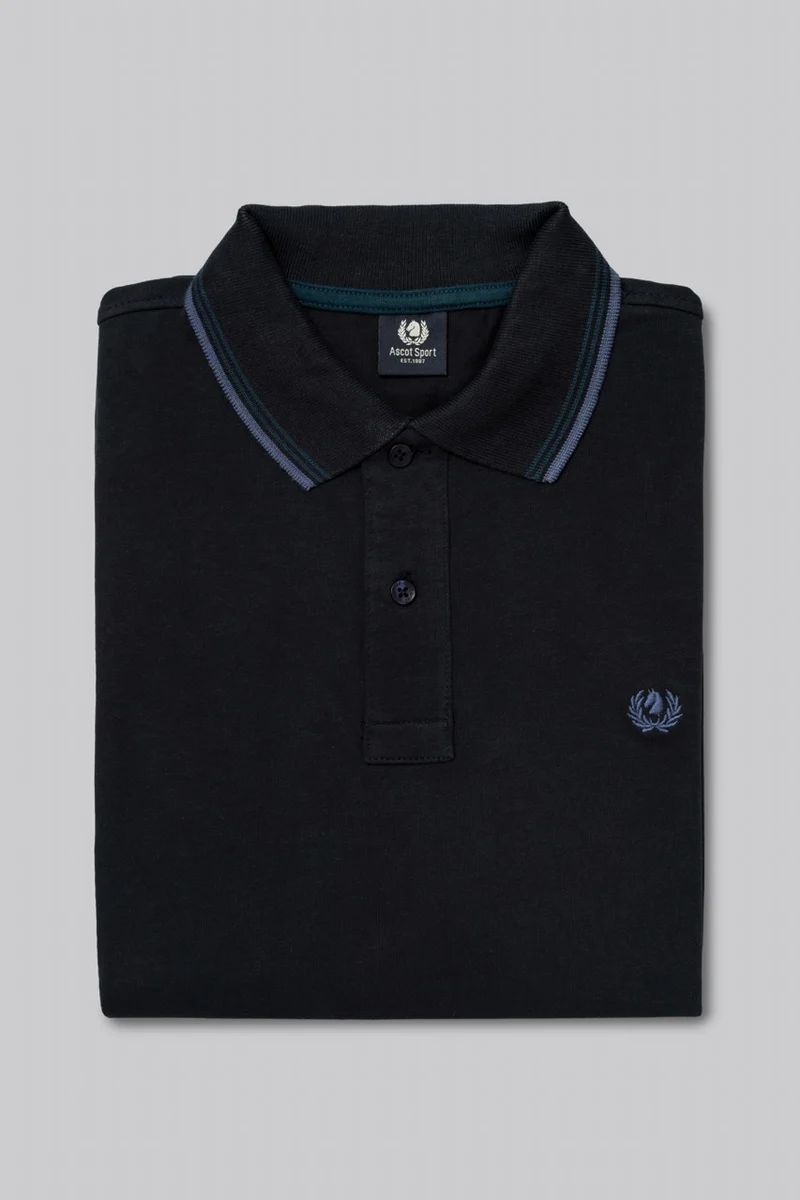 Polo manica lunga in cotone suede righe a contrasto e sottocollo logato