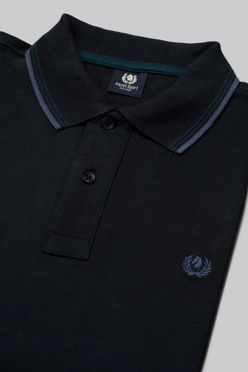 Polo manica lunga in cotone suede righe a contrasto e sottocollo logato