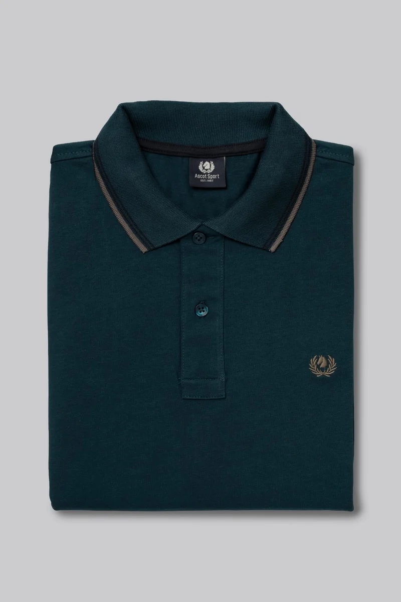 Polo manica lunga in cotone suede righe a contrasto e sottocollo logato