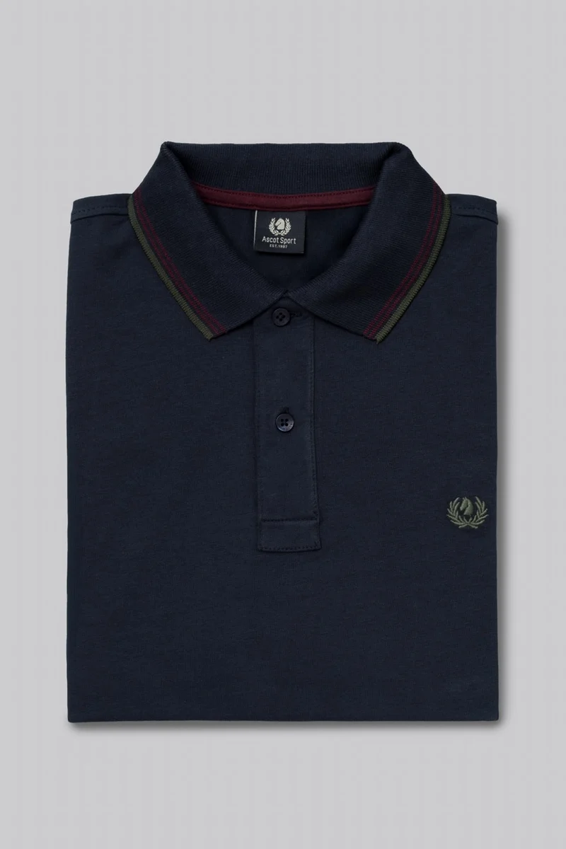 Polo manica lunga in cotone suede righe a contrasto e sottocollo logato
