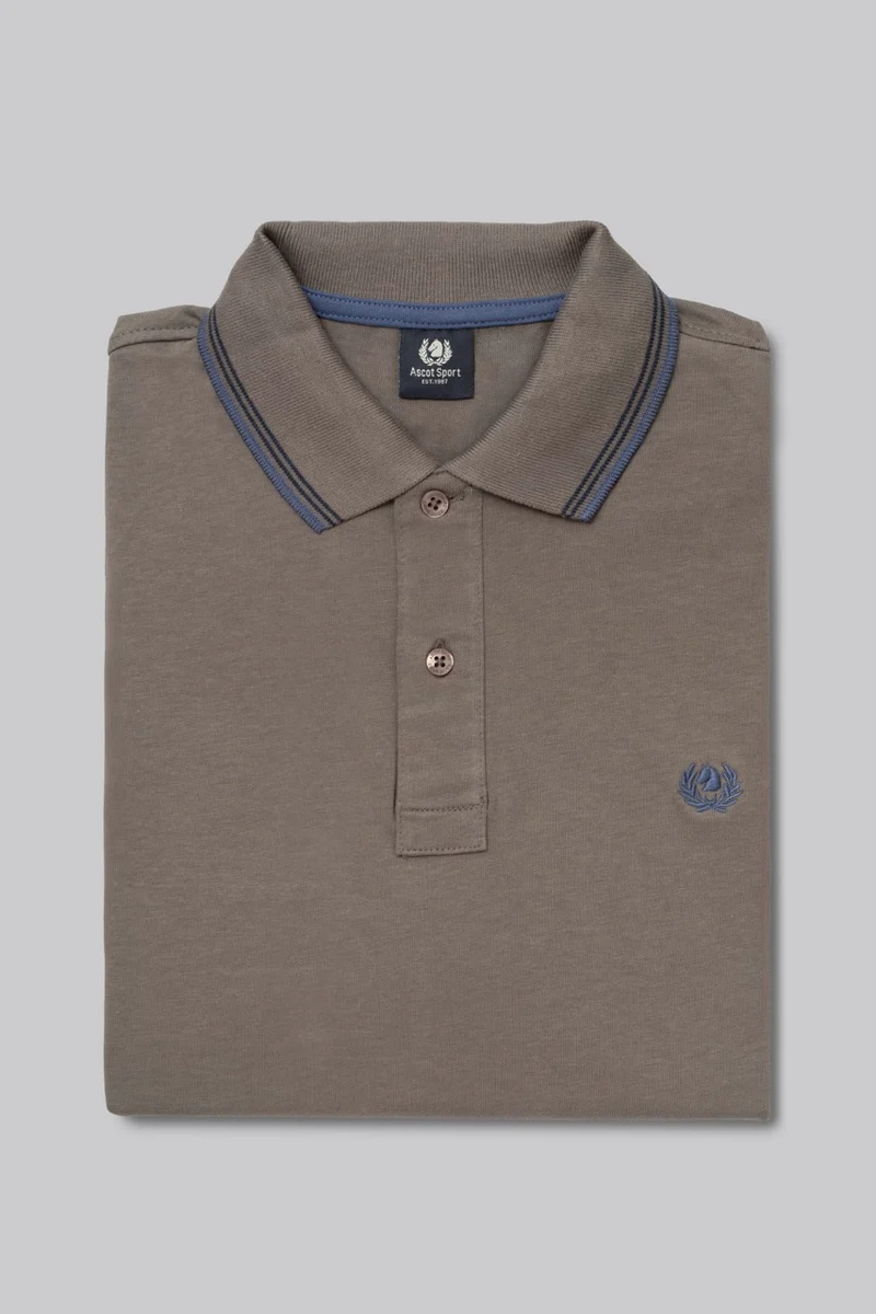 Polo manica lunga in cotone suede righe a contrasto e sottocollo logato