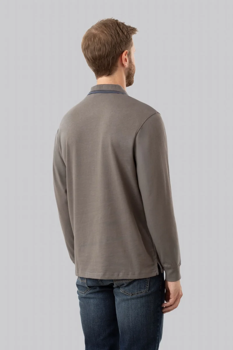 Polo manica lunga in cotone suede righe a contrasto e sottocollo logato